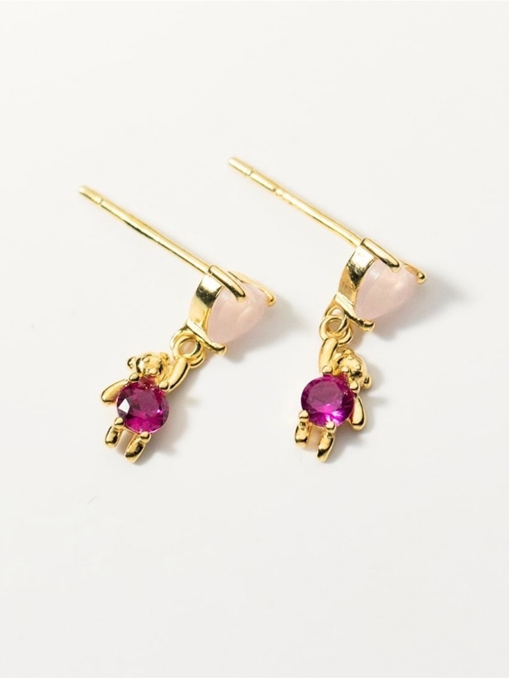 925 Sterling Silver Pink Teddy Bear Earrings